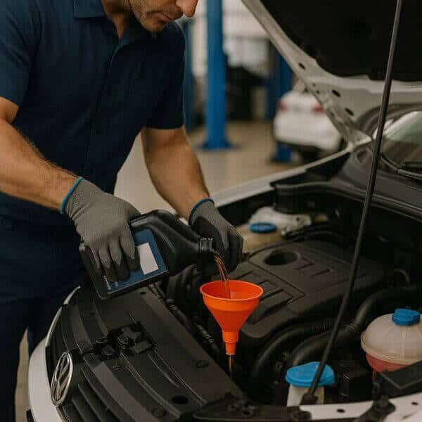 Oil Changes Made Simple: Protect Your Car & Save Money 1 A professional mechanic from EPR Auto Clinic performing a simple oil change to protect a car's engine and save the owner money on repairs.