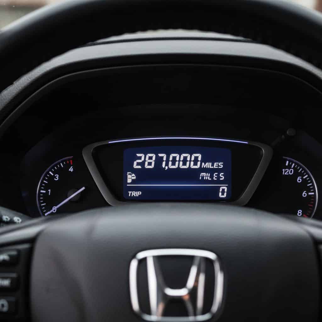 Digital odometer of a Honda CR-V (likely 2012-2016 model) displaying 287,000 miles.